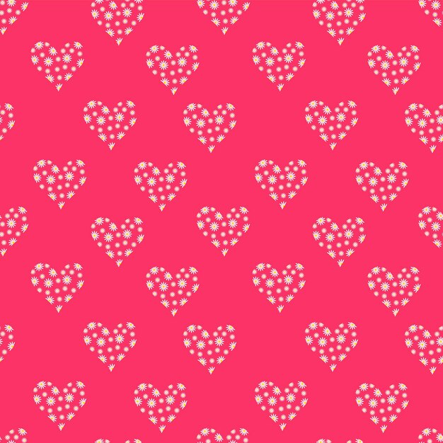 Corazones rojos con patrón de flores en fondo rosa y rojo Gráfico vectorial
