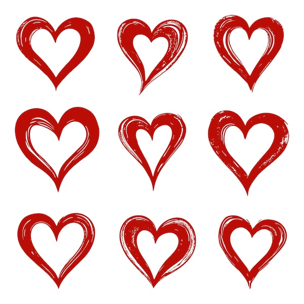 Corazones rojos pinceladas en el vector