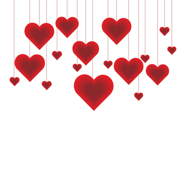 Corazones rojos Romántico fondo blanco vector día de San Valentín.