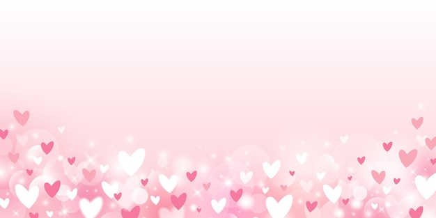 Corazones rosados abstractos y luces bokeh de fondo con espacio de copia ilustración vectorial del estandarte del día de san valentín