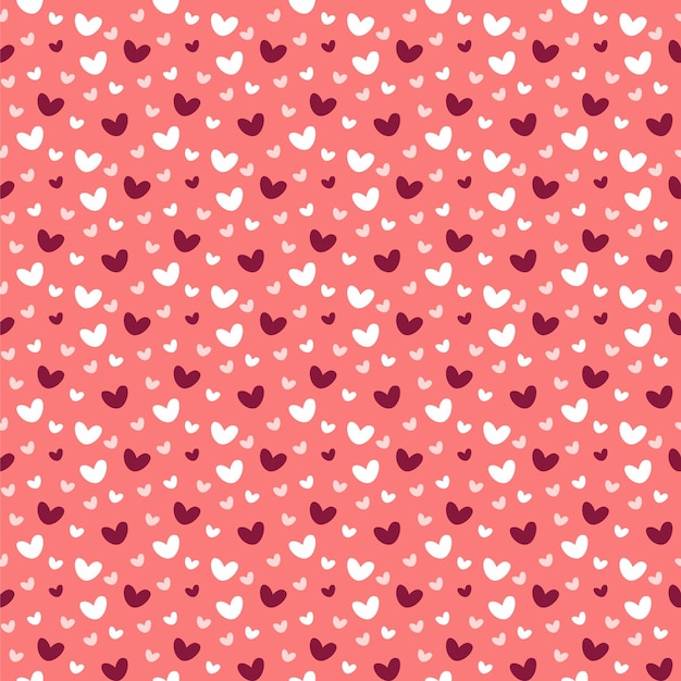 Corazones rosados blancos y borgoñones sobre un delicado fondo rosado patrón sin costuras con corazones