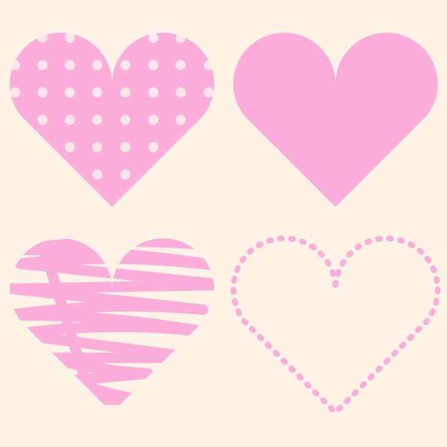 Corazones rosados en diferentes estilos Ilustración vectorial