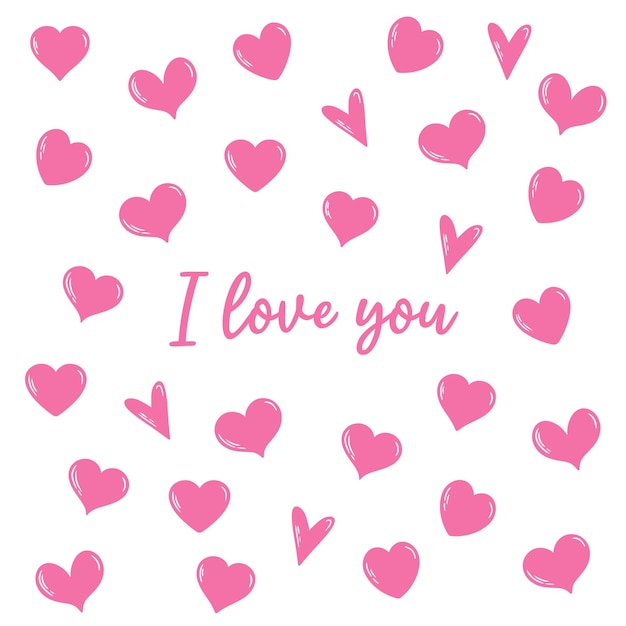 Corazones rosados con un patrón sin costuras con el texto "Te quiero"