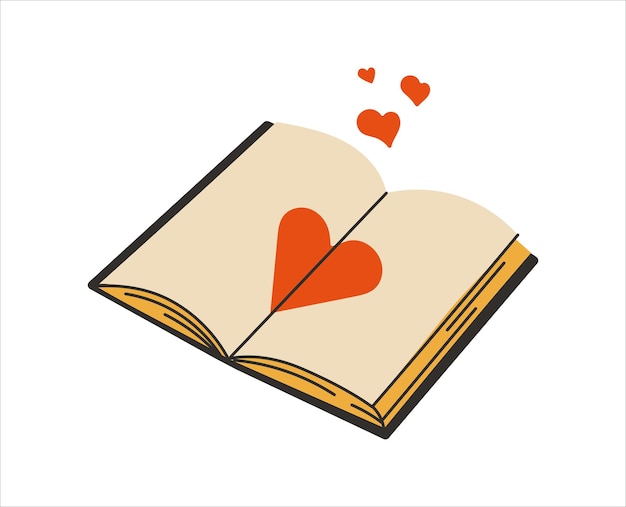 Vector corazones de san valentín con libro abierto concepto de lectura de amor