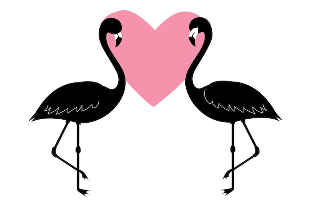 Corazones y silueta de flamencos