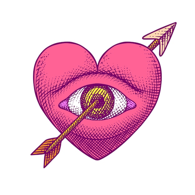 Los corazones son atravesados por flechas Ilustración antigua