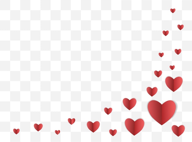 Corazones vectoriales de papel rojo en un sobre de San Valentín para el día de San Valentín plantilla de invitación de tarjeta postal en fondo transparente