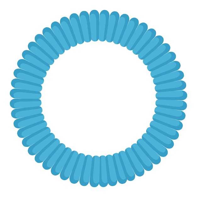 Corbata de cabello en espiral azul que crea un círculo vacío sobre un fondo blanco