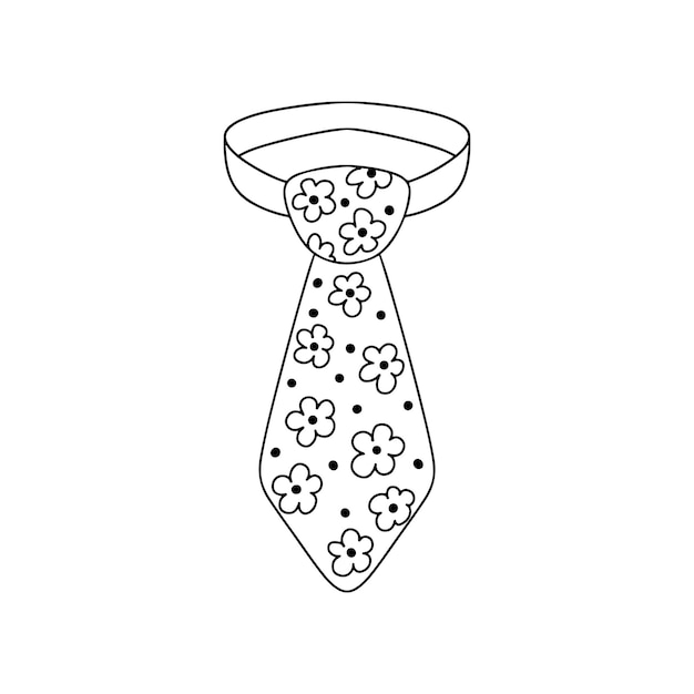 Corbata con estampado de flores en estilo garabato Ilustración vectorial aislada en blanco Página para colorear