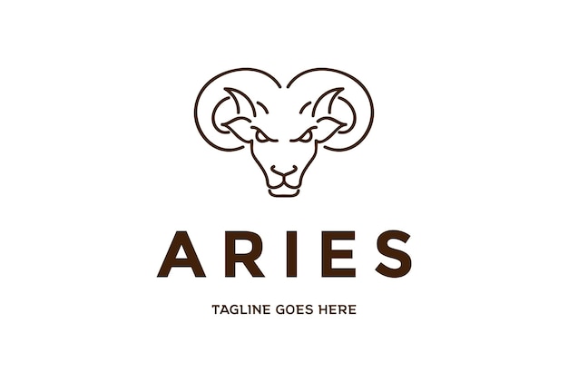 Cordero con cuernos, cabra, oveja, cabeza, para, aries, zodíaco, logotipo, diseño, vector