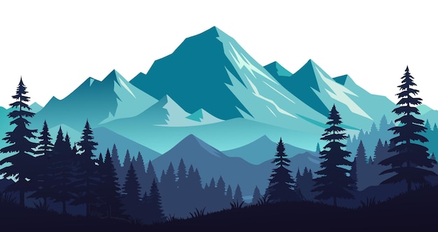 Cordillera azul con pinos Ilustración vectorial
