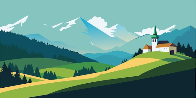 una cordillera con una casa y montañas en el fondo