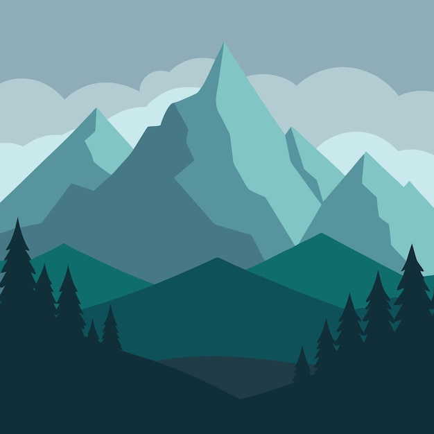 una cordillera con un fondo verde y azul