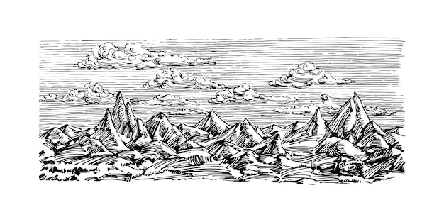 Cordillera. Picos agudos. En tinta negra.