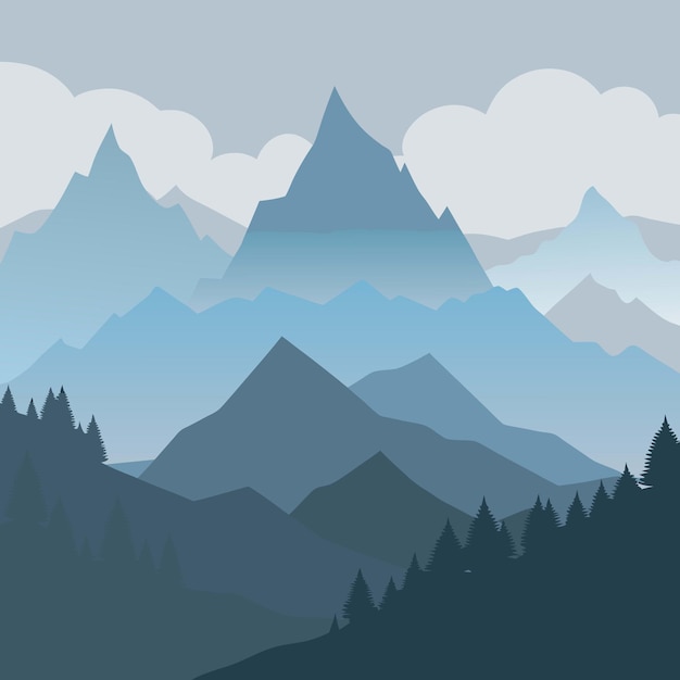 una cordillera con pinos en el fondo