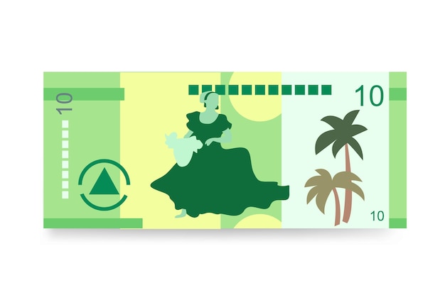 Vector córdoba oro vector ilustración nicaragua dinero conjunto paquete billetes papel moneda 10 nio