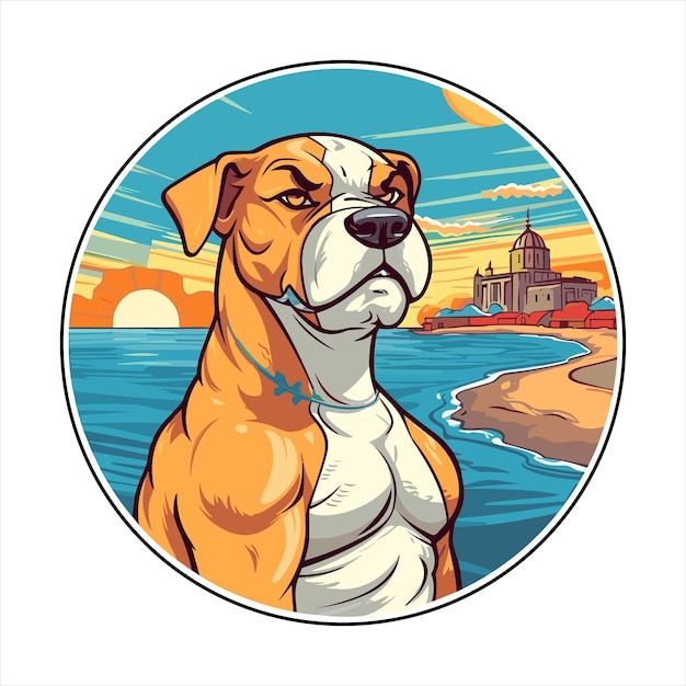 Vector cordoba raza de perro de lucha dibujos animados kawaii personaje playa verano animal mascota pegatina ilustración