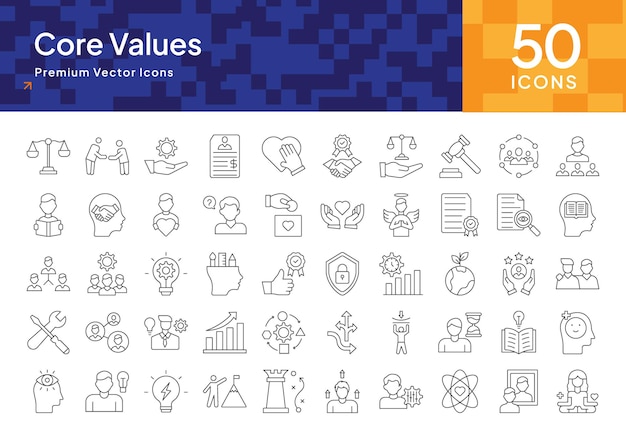 Core Values Icon Pack para el éxito del liderazgo inspirador y los negocios