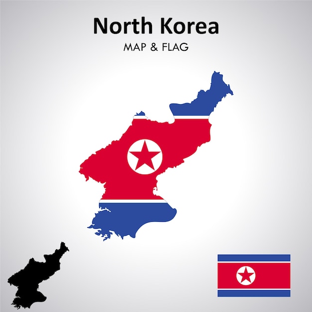 Corea del norte bandera y mapa diseño mapa bandera vector archivo