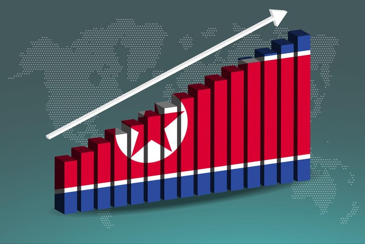 Vector corea del norte gráfico de barras 3d vector gráfico flecha ascendente ascendente en el concepto de estadísticas de países de datos