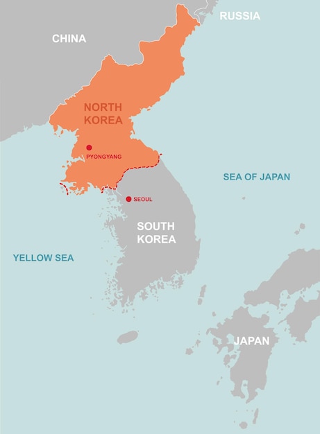 Vector corea del norte y los países circundantes mapa