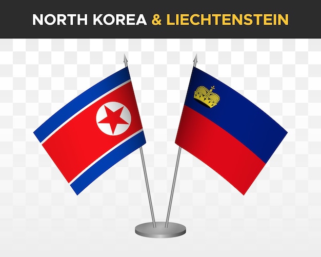 Vector corea del norte vs liechtenstein escritorio banderas maqueta aislado 3d vector ilustración mesa banderas