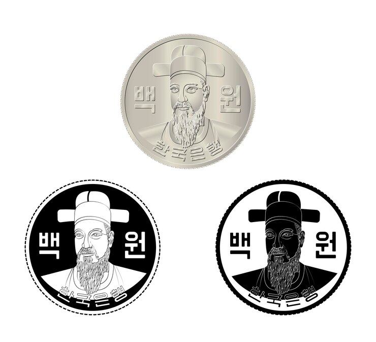 Vector corea del sur 100 ganó 1974 set del anverso