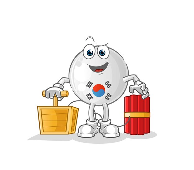 Corea del Sur con detonador de dinamita. vector de mascota de dibujos animados