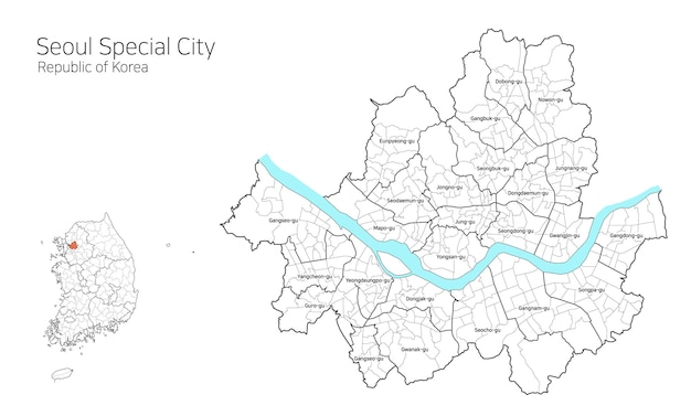 Vector corea del sur mapa de área local de seúl