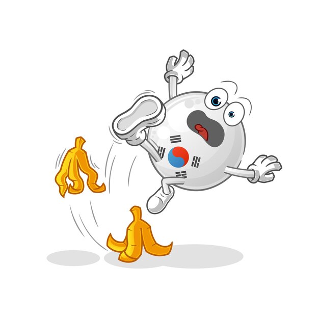Corea del Sur resbaló con el banano. vector de mascota de dibujos animados