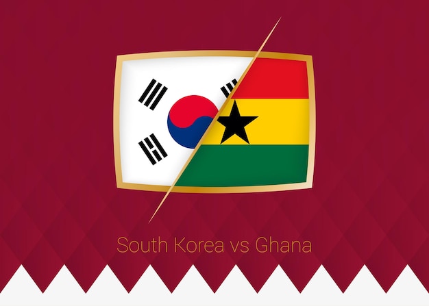 Corea del Sur vs Ghana icono de la fase de grupos de la competición de fútbol sobre fondo burdeos