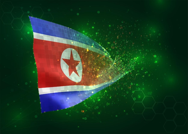 Corea en vector 3d bandera sobre fondo verde con polígonos y números de datos