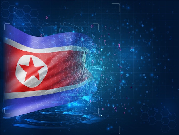 Corea, vector bandera 3d sobre fondo azul con interfaces hud