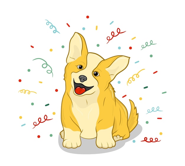 Un corgi alegre rodeado de confeti festivo que simboliza la alegría y la felicidad