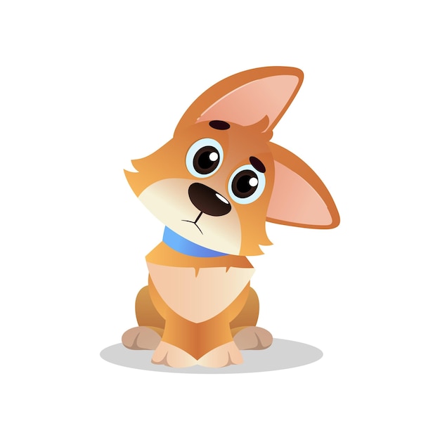 Corgi bigeyed sentado con expresión de bozal asombrado Personaje de perro de dibujos animados preguntándose Concepto de animal doméstico Diseño para impresión de pegatinas o postales Ilustración vectorial plana aislada en blanco