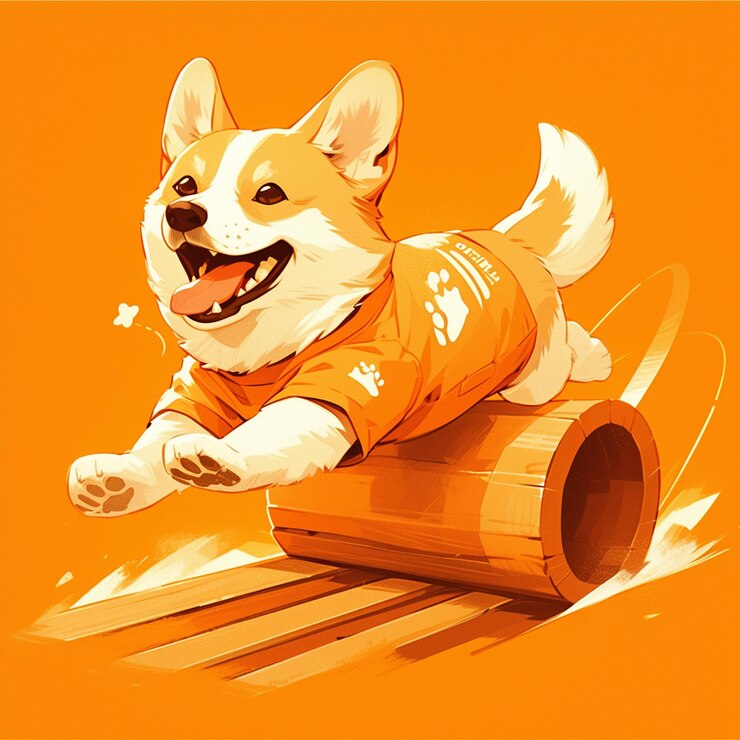 Vector corgi corriendo a través de un túnel de agilidad y tejiendo