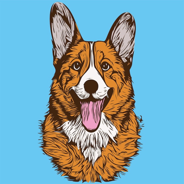 Corgi dibujado a mano dibujos animados imagen colorida línea arte vector clip art