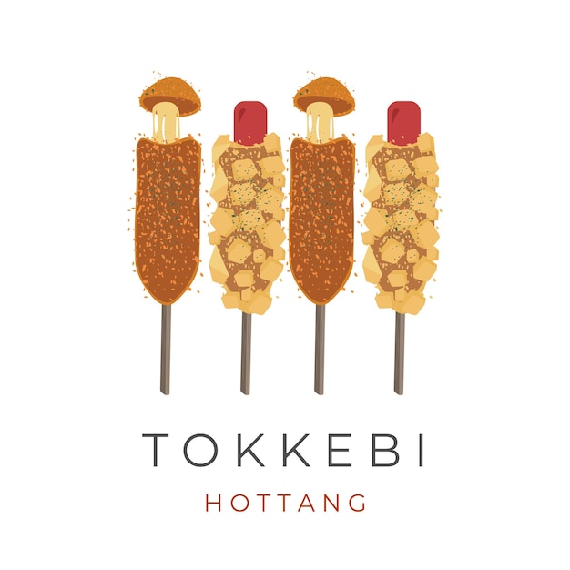 Corn Dog Hotang Tokkebi Hotdog Vector Illustration Logo con queso Mozzarella y relleno de salchicha