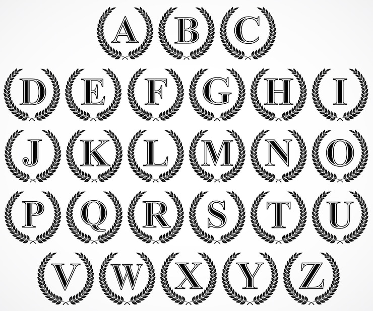 Vector coroa de laurel alfabeto elegante conjunto de letras ilustración vectorial