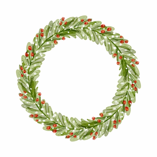 Corona de acuarela con ramas de árboles de Navidad y bayas de acebo vector