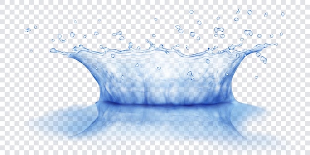 Vector corona de agua translúcida con gotas y reflejo. splash en colores azules, aislado sobre fondo transparente. transparencia solo en archivo vectorial