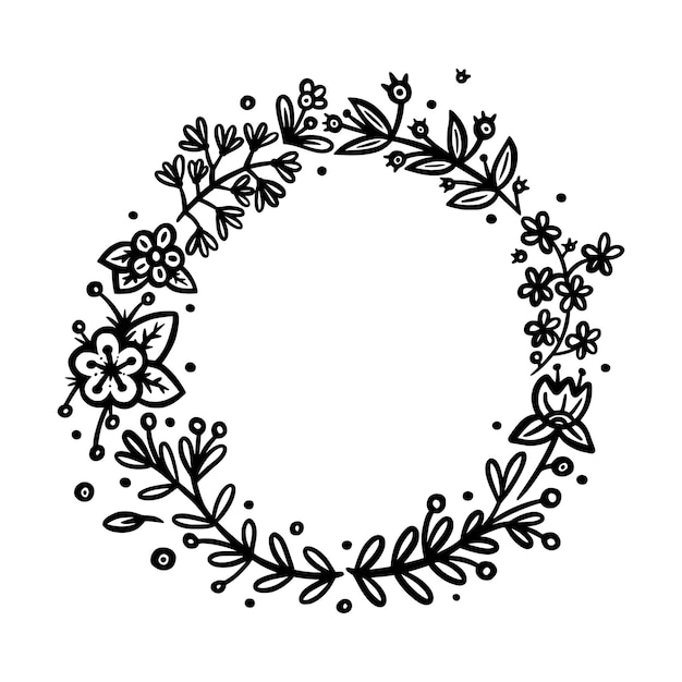 Corona de círculo de flores para invitaciones y adornos de diarios de viñetas Separador de corona circular y ovalada