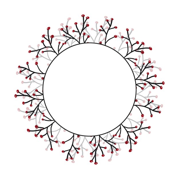 Corona de círculo de rama de baya de invierno para tarjetas o invitaciones álbum de recortes en delicado color pastel Vector fondo marco aislado dibujado a mano doodle marco simple