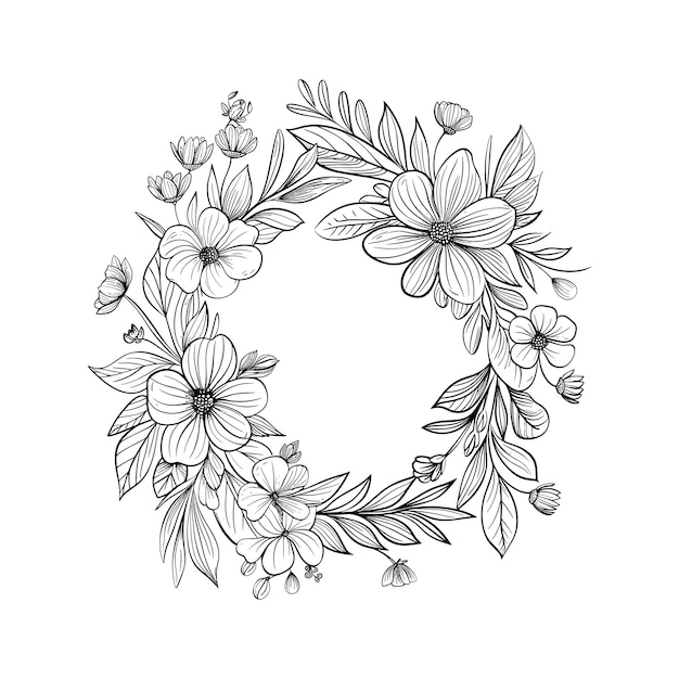 corona de color negro con set de ilustraciones de arte vectorial de flores