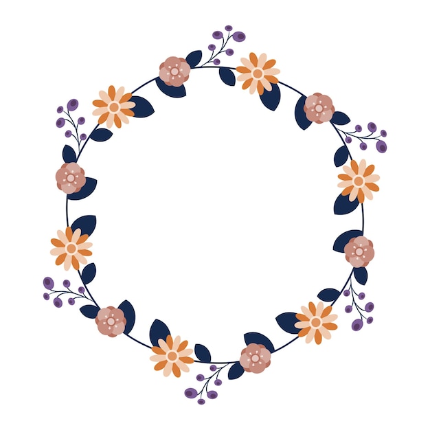 Corona de contorno de marco redondo con hierbas y flores aisladas en blanco Marco redondo Pincel de patrón sin costuras para sus carteles diseña tarjetas de felicitación y anuncios de boda