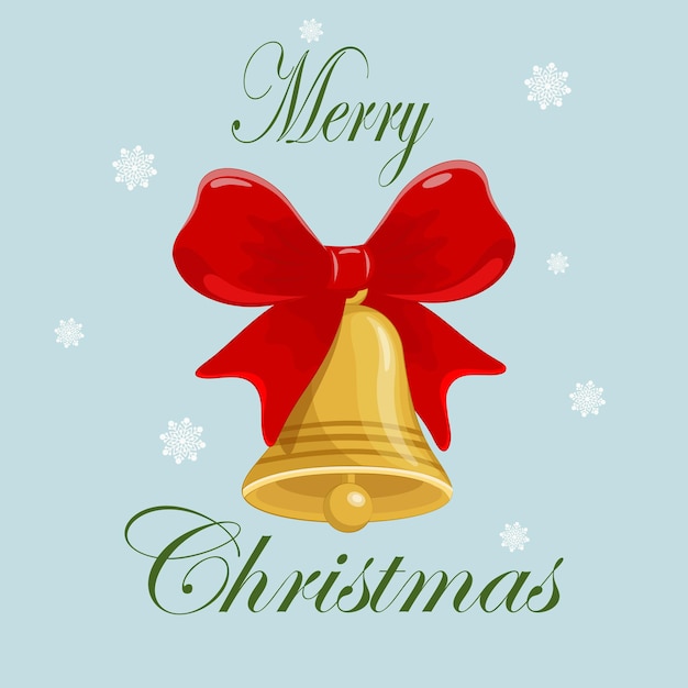Corona decorada con Navidad con cinta roja, pino, campanas amarillas, cuervo y canela, póster tipográfico de Navidad, ilustraciones vectoriales sobre fondo azul