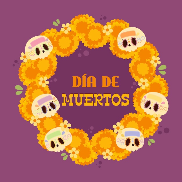 Vector corona de día de muertos calaveritas de azúcar