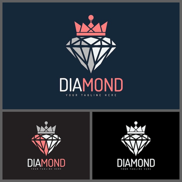 Corona de diamantes rey reina de lujo mosaico piedra preciosa diseño de plantilla de conjunto de logotipo