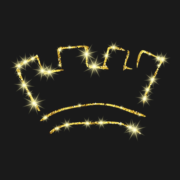 Vector corona dibujada a mano con purpurina dorada. dibujo de graffiti simple. corona de reina o rey. coronación imperial real y símbolo de monarca aislado sobre fondo oscuro. ilustración vectorial.