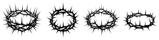 Corona de espinas conjunto de iconos silueta negra de una corona hecha de espinas